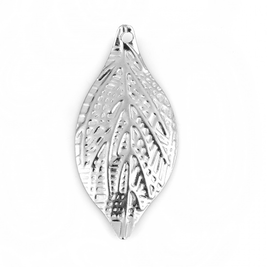 Picture of Iron Based Alloy Embellishments Leaf Silver Tone 32mm(1 2/8") x 15mm( 5/8"), 100 PCs