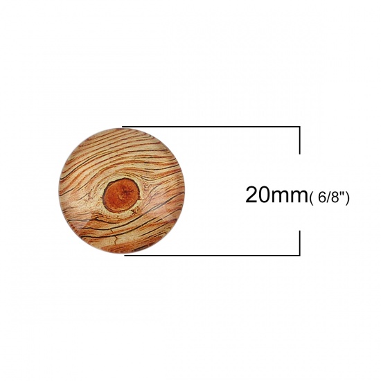 Picture of Glass Dome Seals Cabochon Round Flatback Brown Yellow Tree Pattern 20mm( 6/8") Dia, 30 PCs