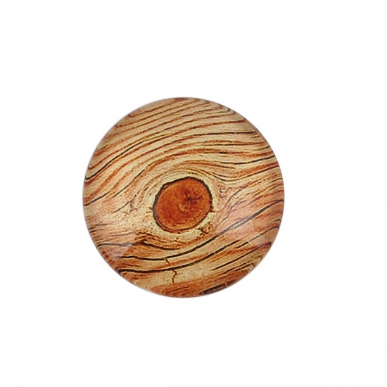 Picture of Glass Dome Seals Cabochon Round Flatback Brown Yellow Tree Pattern 20mm( 6/8") Dia, 30 PCs