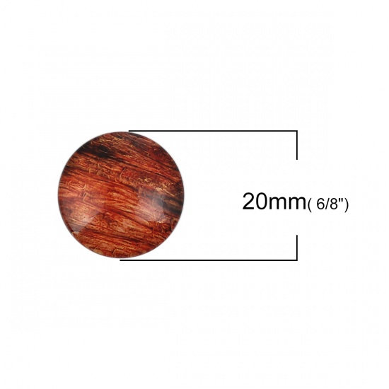 Picture of Glass Dome Seals Cabochon Round Flatback Red Brown Tree Pattern 20mm( 6/8") Dia, 30 PCs