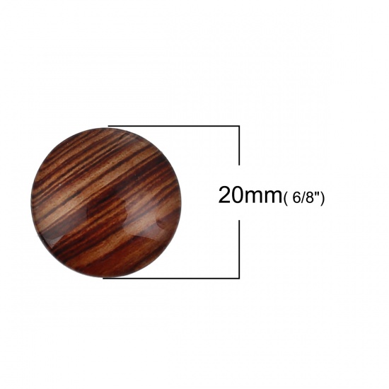 Picture of Glass Dome Seals Cabochon Round Flatback Dark Brown Stripe Pattern 20mm( 6/8") Dia, 30 PCs