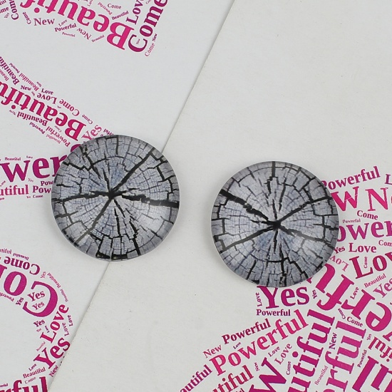 Picture of Glass Dome Seals Cabochon Round Flatback Gray Crack Pattern 20mm( 6/8") Dia, 30 PCs