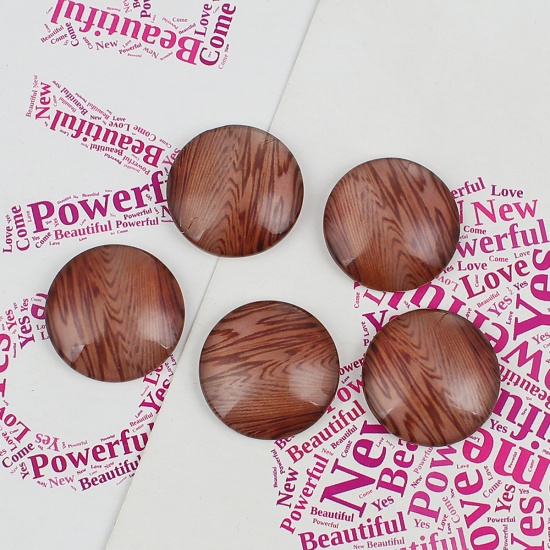 Picture of Glass Dome Seals Cabochon Round Flatback Brown Tree Pattern 20mm( 6/8") Dia, 30 PCs