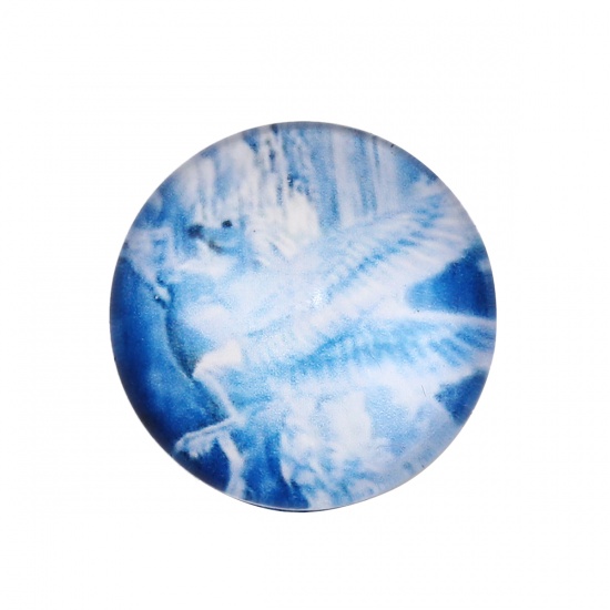 Immagine di Vetro Cupola Dome Seals Cabochon Tondo Flatback Blu Cavallo Disegno 20mm Dia, 30 Pz