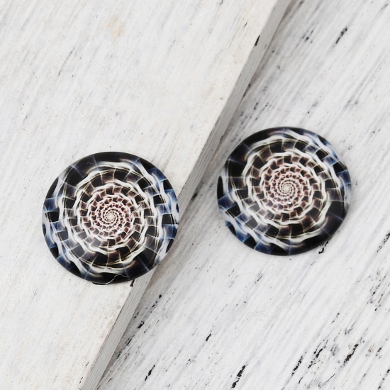 Picture of Glass Dome Seals Cabochon Round Flatback Black Spiral Pattern 20mm( 6/8") Dia, 30 PCs