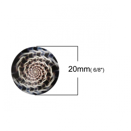 Picture of Glass Dome Seals Cabochon Round Flatback Black Spiral Pattern 20mm( 6/8") Dia, 30 PCs