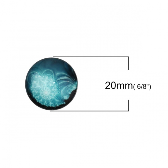 Picture of Glass Dome Seals Cabochon Round Flatback Green Blue Spiral Pattern 20mm( 6/8") Dia, 30 PCs
