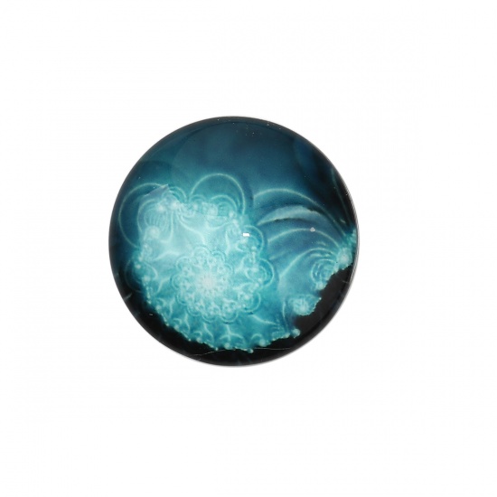 Picture of Glass Dome Seals Cabochon Round Flatback Green Blue Spiral Pattern 20mm( 6/8") Dia, 30 PCs