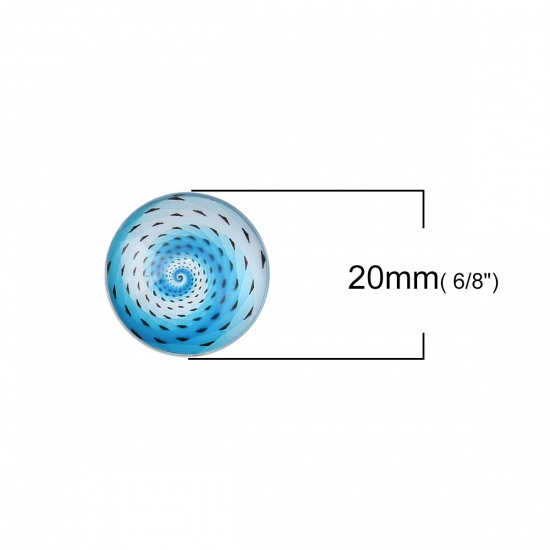 Picture of Glass Dome Seals Cabochon Round Flatback Lake Blue Spiral Pattern 20mm( 6/8") Dia, 30 PCs