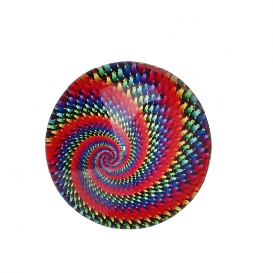 Picture of Glass Dome Seals Cabochon Round Flatback Multicolor Spiral Pattern 20mm( 6/8") Dia, 30 PCs