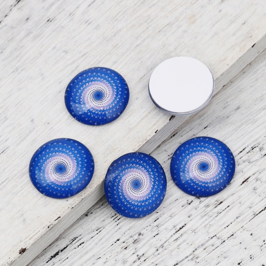 Picture of Glass Dome Seals Cabochon Round Flatback Blue Spiral Pattern 20mm( 6/8") Dia, 30 PCs