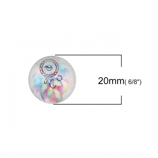Picture of Glass Dome Seals Cabochon Round Flatback Multicolor Dreamcatcher Pattern 20mm( 6/8") Dia, 30 PCs