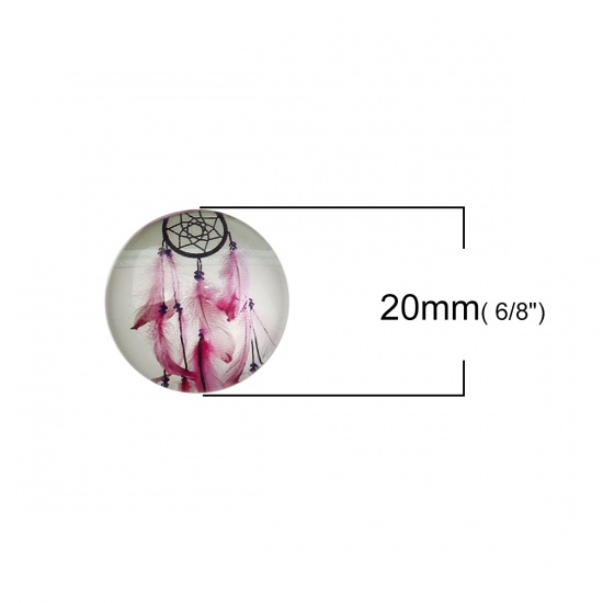 Picture of Glass Dome Seals Cabochon Round Flatback Fuchsia Dreamcatcher Pattern 20mm( 6/8") Dia, 30 PCs