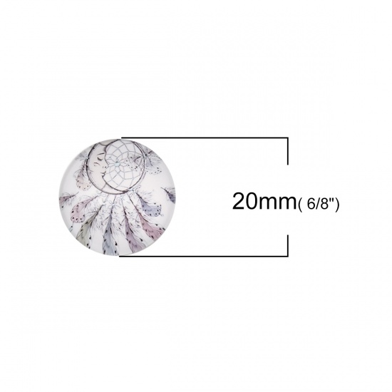 Picture of Glass Dome Seals Cabochon Round Flatback Gray Dreamcatcher Pattern 20mm( 6/8") Dia, 30 PCs