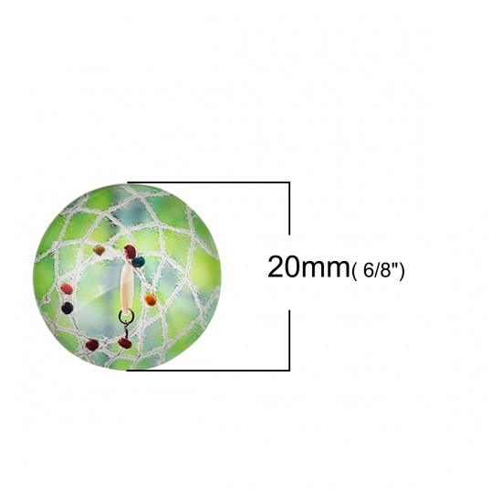 Picture of Glass Dome Seals Cabochon Round Flatback Green Dreamcatcher Pattern 20mm( 6/8") Dia, 30 PCs