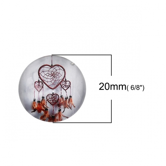 Picture of Glass Dome Seals Cabochon Round Flatback Brown Yellow Dreamcatcher Pattern 20mm( 6/8") Dia, 30 PCs