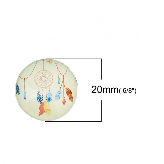 Picture of Glass Dome Seals Cabochon Round Flatback Multicolor Dreamcatcher Pattern 20mm( 6/8") Dia, 30 PCs