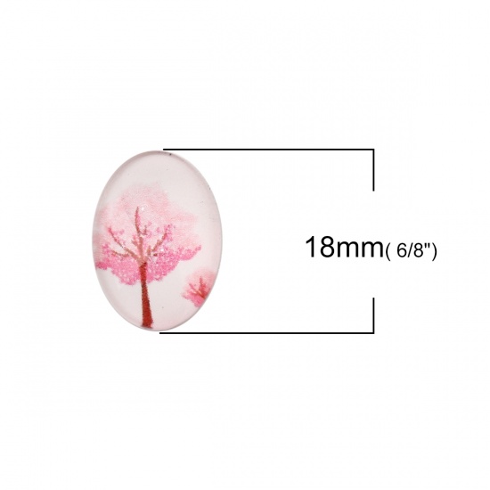 Immagine di Vetro Cupola Dome Seals Cabochon Ovale Flatback Rosa Albero Disegno 18mm x 13mm, 30 Pz