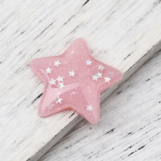 Picture of Resin Dome Seals Cabochon Pentagram Star Pink AB Rainbow Color Sequins 33mm(1 2/8") x 31mm(1 2/8"), 10 PCs