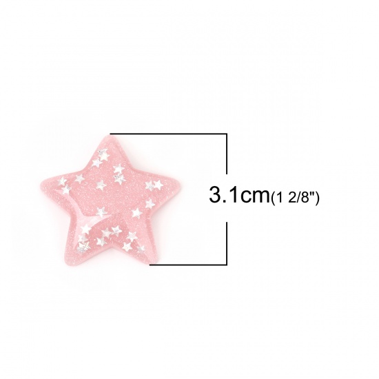 Picture of Resin Dome Seals Cabochon Pentagram Star Pink AB Rainbow Color Sequins 33mm(1 2/8") x 31mm(1 2/8"), 10 PCs