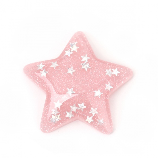 Picture of Resin Dome Seals Cabochon Pentagram Star Pink AB Rainbow Color Sequins 33mm(1 2/8") x 31mm(1 2/8"), 10 PCs