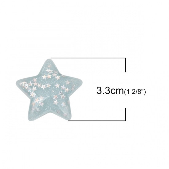 Picture of Resin Dome Seals Cabochon Pentagram Star Light Blue AB Rainbow Color Sequins 33mm(1 2/8") x 31mm(1 2/8"), 10 PCs