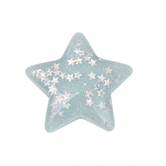 Picture of Resin Dome Seals Cabochon Pentagram Star Light Blue AB Rainbow Color Sequins 33mm(1 2/8") x 31mm(1 2/8"), 10 PCs