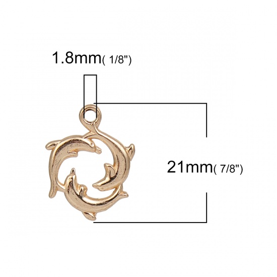 Picture of Zinc Based Alloy Ocean Jewelry Charms Dolphin Animal Gold Plated 21mm( 7/8") x 16mm( 5/8"), 30 PCs