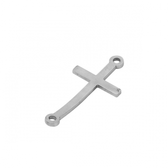 Picture of 304 Stainless Steel Connectors Cross Silver Tone 25mm(1") x 12mm( 4/8"), 5 PCs