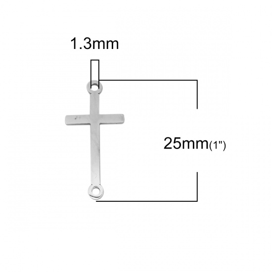 Picture of 304 Stainless Steel Connectors Cross Silver Tone 25mm(1") x 12mm( 4/8"), 5 PCs