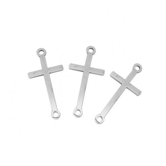 Picture of 304 Stainless Steel Connectors Cross Silver Tone 25mm(1") x 12mm( 4/8"), 5 PCs