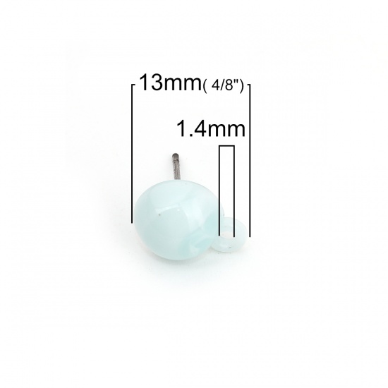 Immagine di Resina Orecchini a Perno Tappi di Orecchini Tondo Blu Chiaro W/ Loop 13mm x 10mm, Diametro Filo: (21 misura), 10 Pz