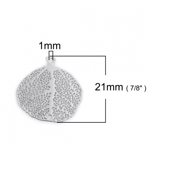 Picture of Iron Based Alloy Charms Leaf Silver Tone Filigree Stamping 21mm x 21mm, 15 PCs