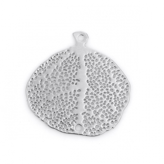 Picture of Iron Based Alloy Charms Leaf Silver Tone Filigree Stamping 21mm x 21mm, 15 PCs
