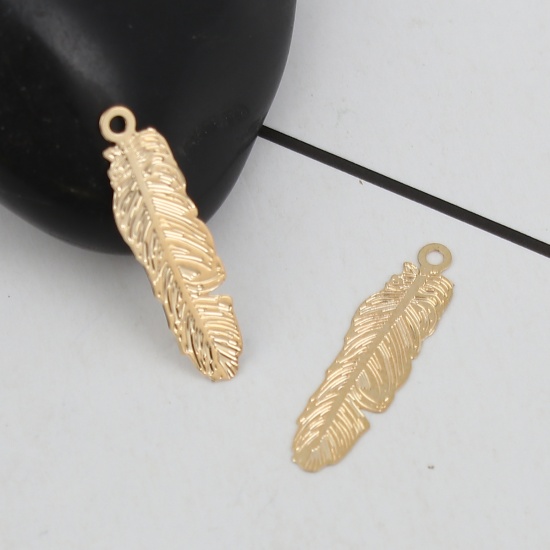 Picture of Iron Based Alloy Charms Feather KC Gold Plated Filigree Stamping 20mm x 5mm, 20 PCs