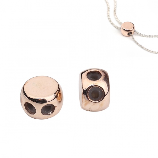 Picture of Brass Slider Clasp Beads Round Rose Gold With Adjustable Silicone Core 8mm Dia., Hole: 1.5mm, 3 PCs                                                                                                                                                           