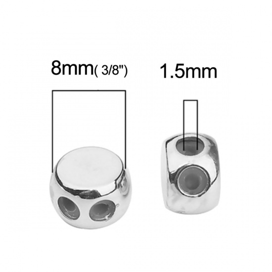 Immagine di Ottone Perle Fermaglio Scorrevole Tondo Tono Argento Con Silicone Regolabile in Nucleo 8mm Dia., Foro: 1.5mm, 3 Pz                                                                                                                                            