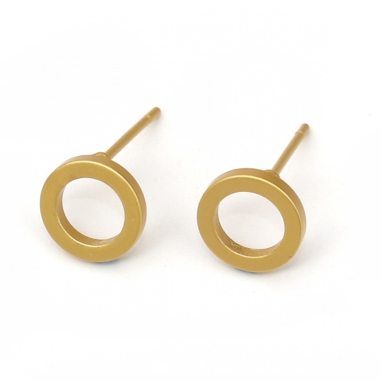 Picture of Brass Ear Post Stud Earrings Matt Gold Circle Ring 8mm( 3/8") Dia., Post/ Wire Size: (21 gauge), 10 PCs                                                                                                                                                       