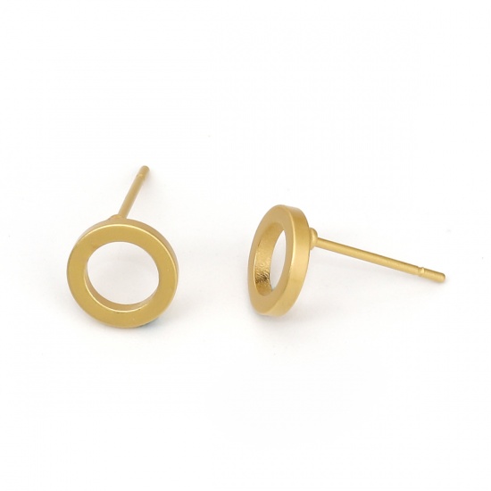 Picture of Brass Ear Post Stud Earrings Matt Gold Circle Ring 8mm( 3/8") Dia., Post/ Wire Size: (21 gauge), 10 PCs                                                                                                                                                       