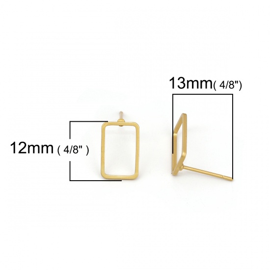 Picture of Brass Ear Post Stud Earrings Matt Gold Rectangle 12mm( 4/8") x 8mm( 3/8"), Post/ Wire Size: (21 gauge), 10 PCs                                                                                                                                                
