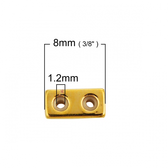 Immagine di Ottone Perle Fermaglio Scorrevole Rettangolo Oro Placcato Con Silicone Regolabile in Nucleo 8mm x 4mm, Foro: 1.5mm, 10 Pz                                                                                                                                     