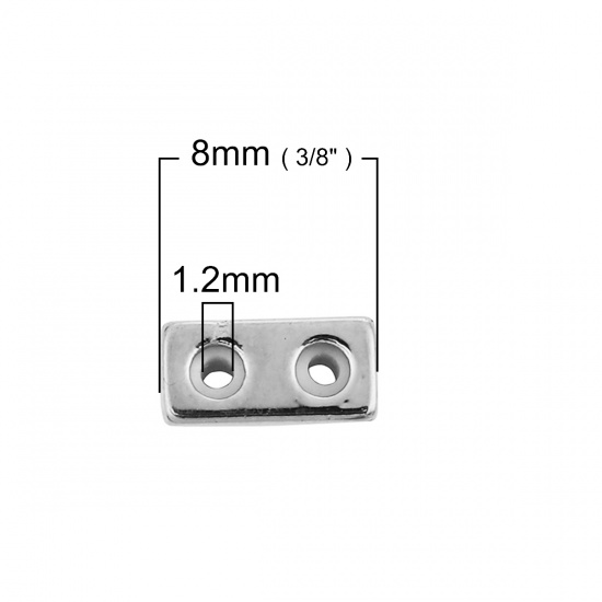 Immagine di Ottone Perle Fermaglio Scorrevole Rettangolo Tono Argento Con Silicone Regolabile in Nucleo 8mm x 4mm, Foro: 1.5mm, 10 Pz                                                                                                                                     