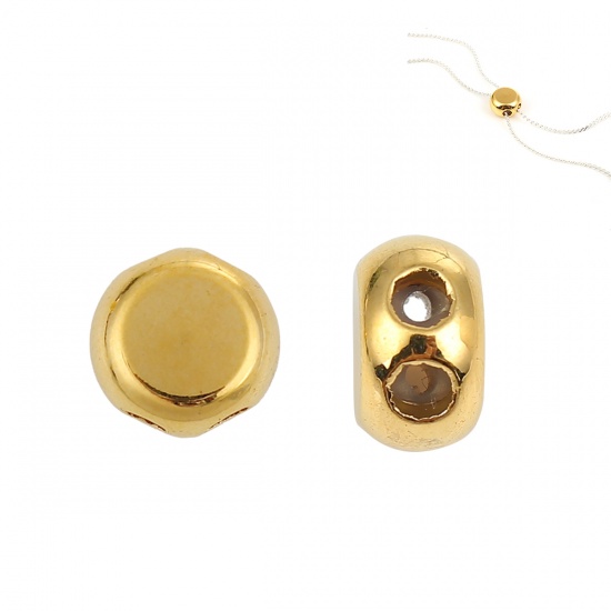 Picture of Copper Slider Clasp Beads Round Gold Plated With Adjustable Silicone Core 9mm( 3/8") Dia., Hole: 1.1mm, 3 PCs