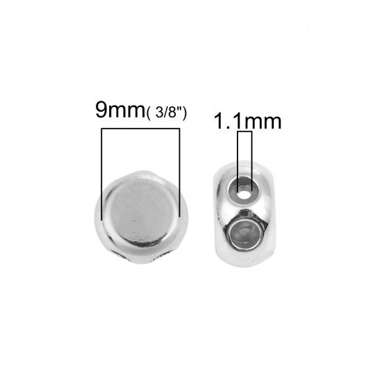 Immagine di Ottone Perle Fermaglio Scorrevole Tondo Tono Argento Con Silicone Regolabile in Nucleo 9mm Dia., Foro: 1.1mm, 3 Pz                                                                                                                                            