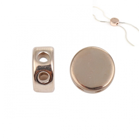 Picture of Brass Slider Clasp Beads Round Rose Gold With Adjustable Silicone Core 10mm( 3/8") Dia., Hole: 1.8mm, 3 PCs                                                                                                                                                   