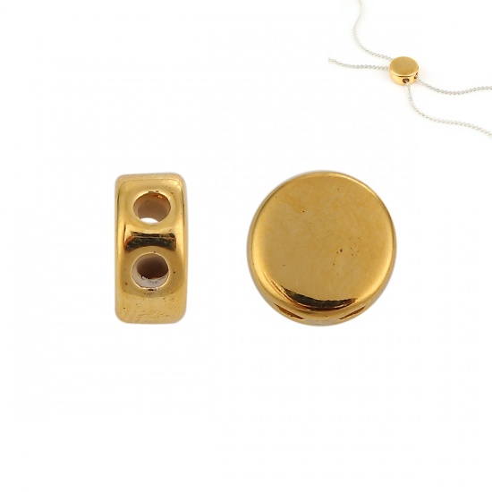 Picture of Brass Slider Clasp Beads Round Gold Plated With Adjustable Silicone Core 10mm( 3/8") Dia., Hole: 1.8mm, 3 PCs                                                                                                                                                 