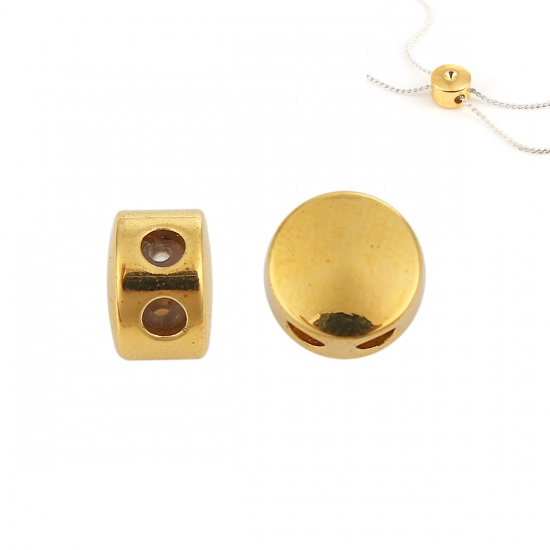 Picture of Brass Slider Clasp Beads Round Gold Plated With Adjustable Silicone Core 9mm( 3/8") Dia., Hole: 1.2mm, 3 PCs                                                                                                                                                  