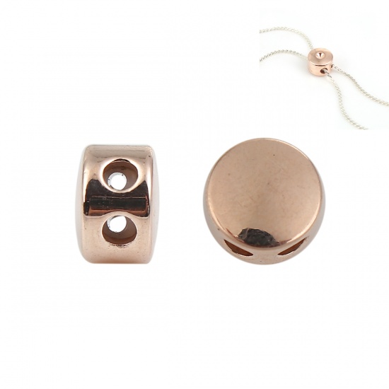 Picture of Brass Slider Clasp Beads Round Rose Gold With Adjustable Silicone Core 9mm( 3/8") Dia., Hole: 1.2mm, 3 PCs                                                                                                                                                    