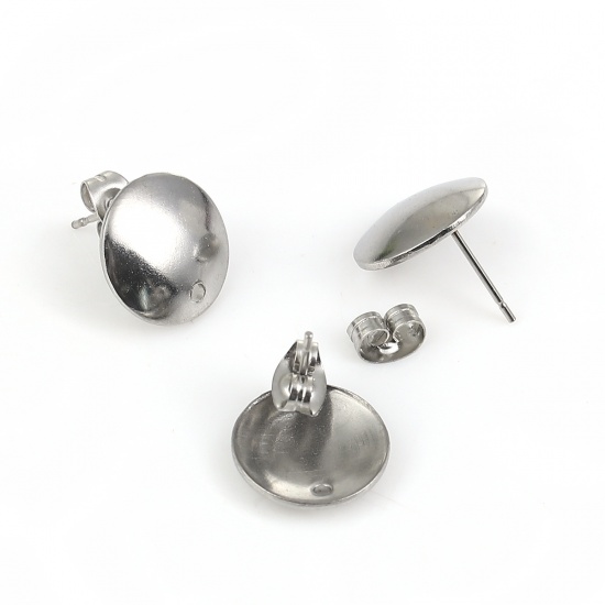 Image de Boucles d'Oreilles Puces en Acier Inoxydable Rond Argent Mat 13mm, Taille de Fil: (21 gauge), 10 Pcs