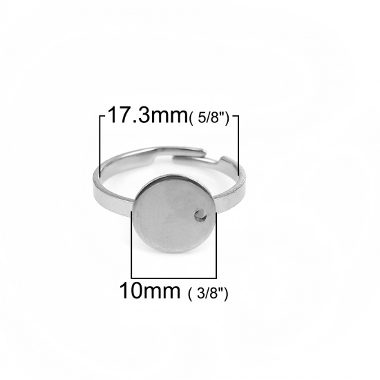Picture of Stainless Steel Open Adjustable Glue On Rings Silver Tone Round (Fits 10mm Dia) 17.3mm( 5/8")(US Size 7), 5 PCs
